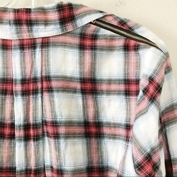 Sam Edelman Zip Shoulder Plaid Shirt Sz XS EUC - Picture 5 of 8